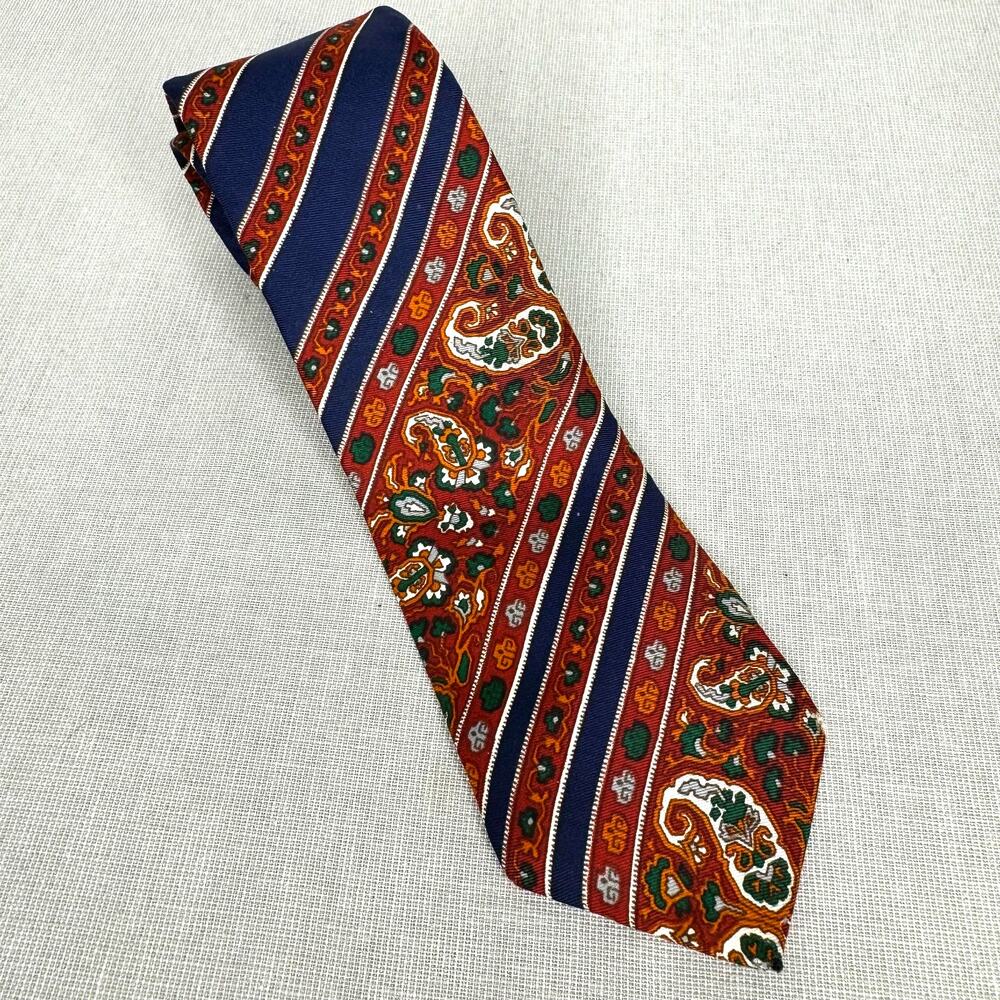 Yves Saint Laurent blue/red‎ paisley striped silk tie